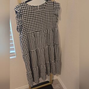 Classic Black and White Gingham Midi Dress